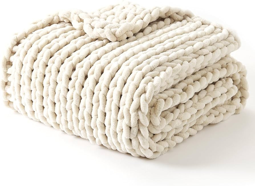 YnM Chunky Throw Blanket, Hand Knitted with Chenille Yarn, Skin Friendly, Ventilated and Breathab... | Amazon (US)