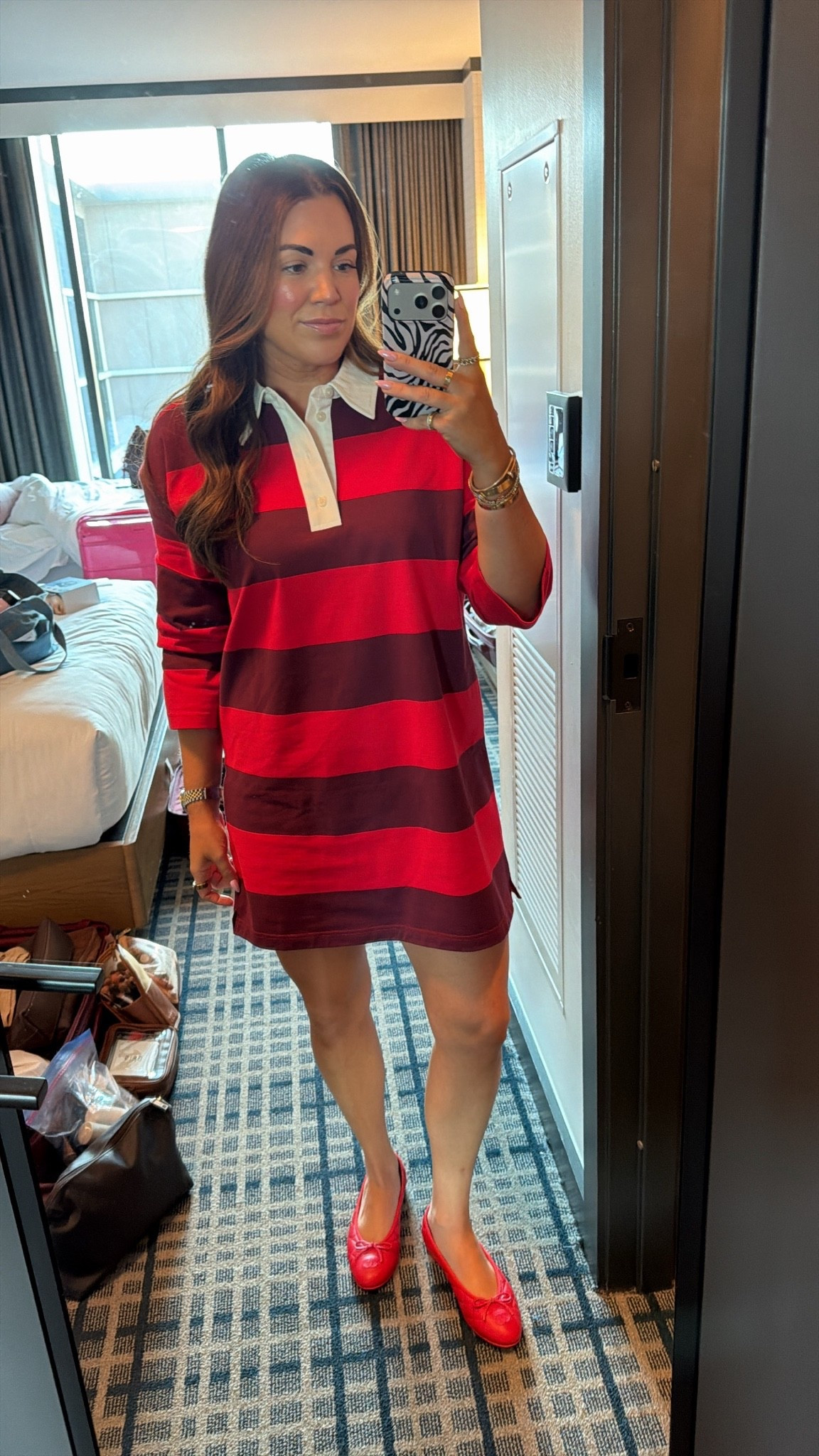 curvy midsize rugby dress look! loveeee the red and burgundy stripes! in the size large ❤️ what i wore to the airport!

#LTKCon #LTKSeasonal #LTKMidsize