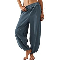 Himosyber Women Cotton Pants Wide Leg Pants Casual Loose Baggy Elastic Waist Beach Palazzo Harem ... | Amazon (US)