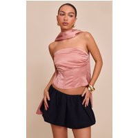 Dusty Pink Ruched Scarf Detail Corset | PrettyLittleThing US