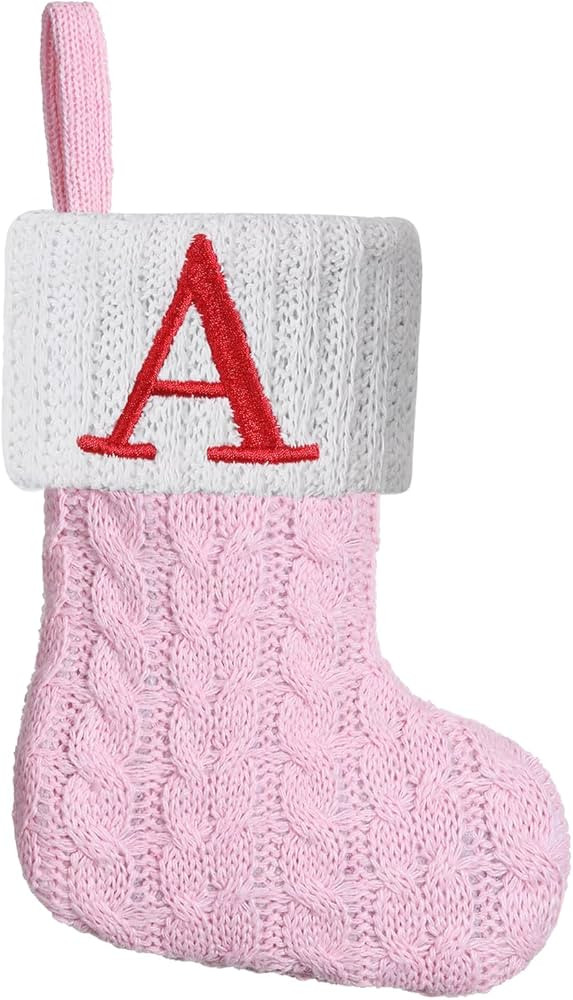 Mini Pink Knit Stocking,8.5 Inches Initial Monogram Embroidered Christmas Stocking,Family Firepla... | Amazon (US)