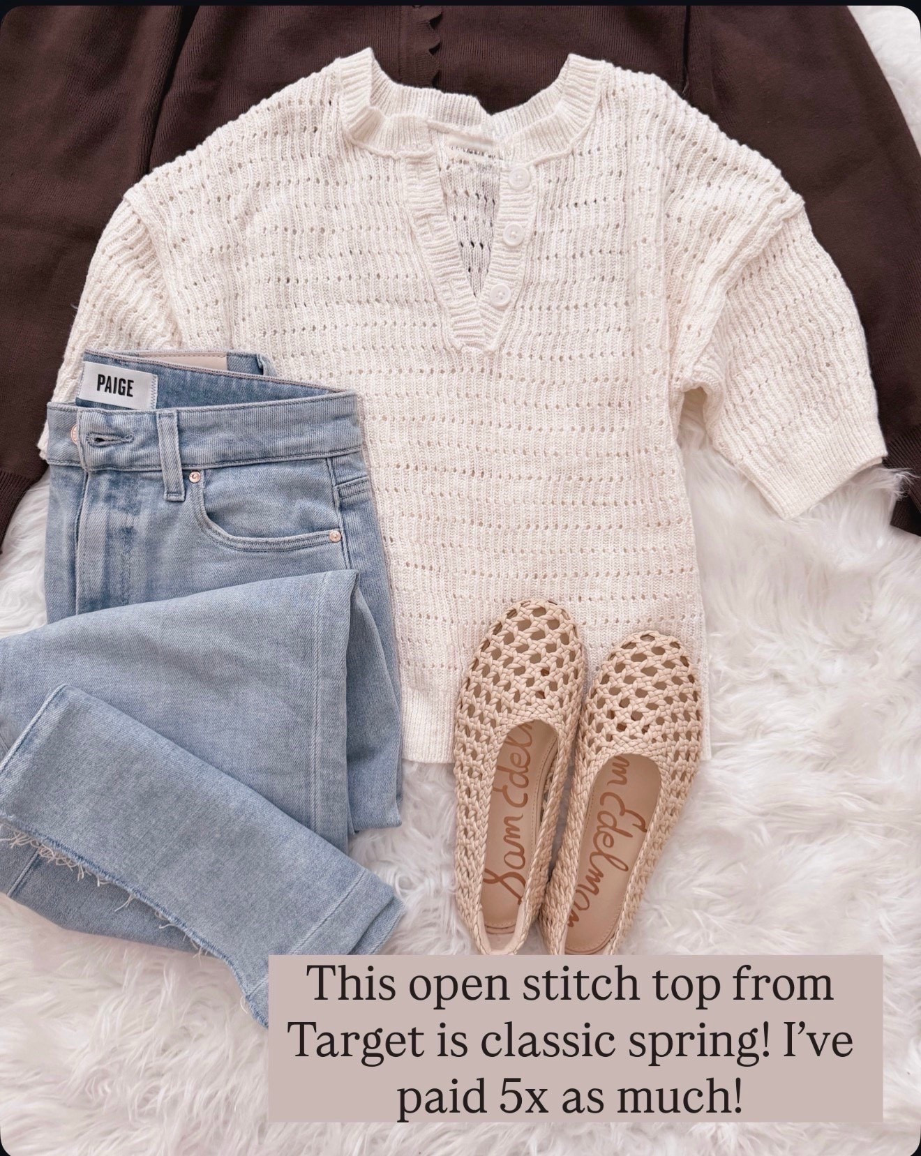 I’m 5’3” for reference -
Top XS
Shoes TTS 
Jeans 27

open stitch top, spring tops, lightweight sweater, casual outfit, everyday basics, affordable fashion, target style finds, neutral outfit, jeans outfit, spring outfit ideas, classic style

#LTKSeasonal #LTKMothersDay #LTKOver40