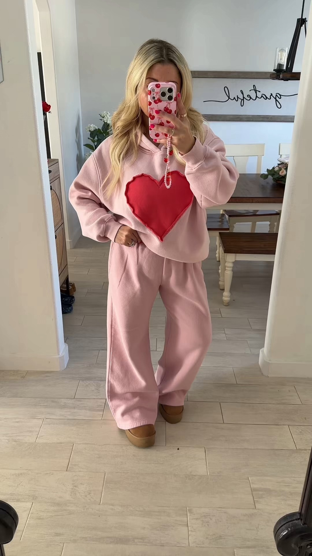 Comfy cute outfit
Heart hoodie med
Wide leg sweatpants m
Ugg boots tts
Cherry case 

#LTKootd #LTKFindsUnder100 #LTKFindsUnder50