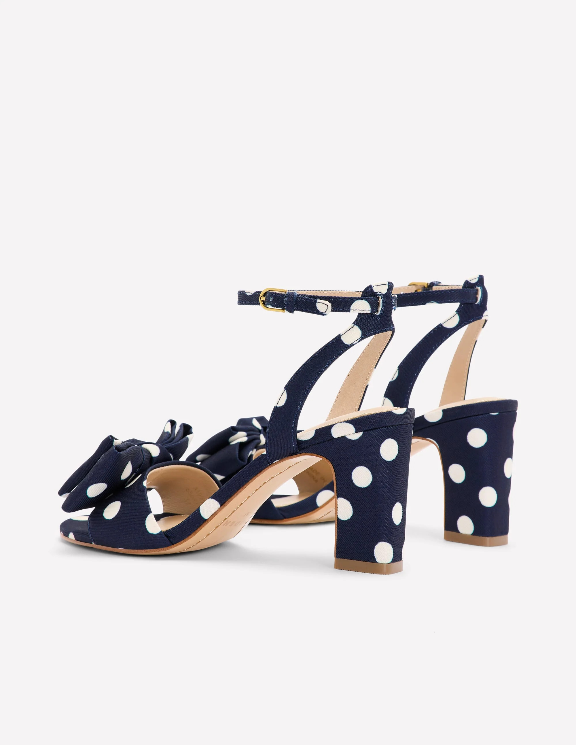 Bow Heeled Sandals-Navy and Ecru Spot | Boden (US)
