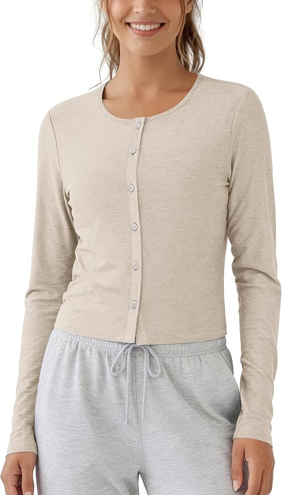 ODODOS Women's Cardigan - Ultra Soft odSTRATUM Tech Performance Long Sleeve Crop UPF 50+ Button D... | Amazon (US)