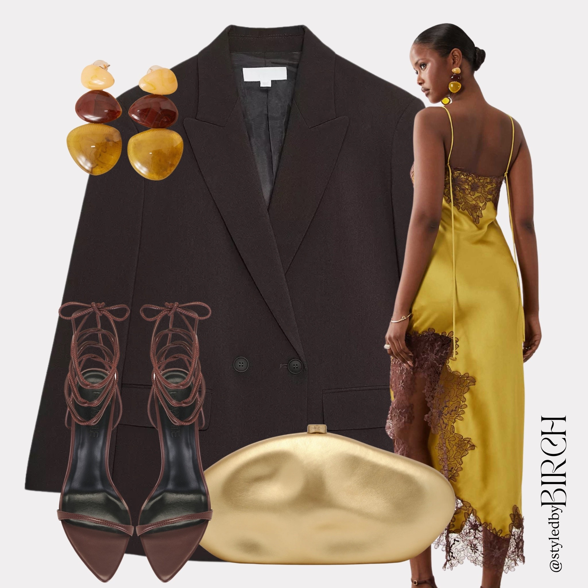 Another wedding guest look and this one is pure elegance and class 💐

That yellow satin dress with the gold lace detail is absolutely stunning. Pair it with the black oversized blazer for a polished moment or wear it on its own for the evening. Those burgundy lace-up heels, the cream clutch and those gold earrings… this is completely sophisticated and wedding ready.

#ootd #outfitinspo #weddingguest #yellowdress #chicstyle

Tags 🏷️
Yellow satin midi dress with gold lace detail, black oversized blazer, burgundy lace-up pointed heels, cream leather clutch, gold acrylic drop earrings

#LTKeurope #LTKwedding #LTKsummer