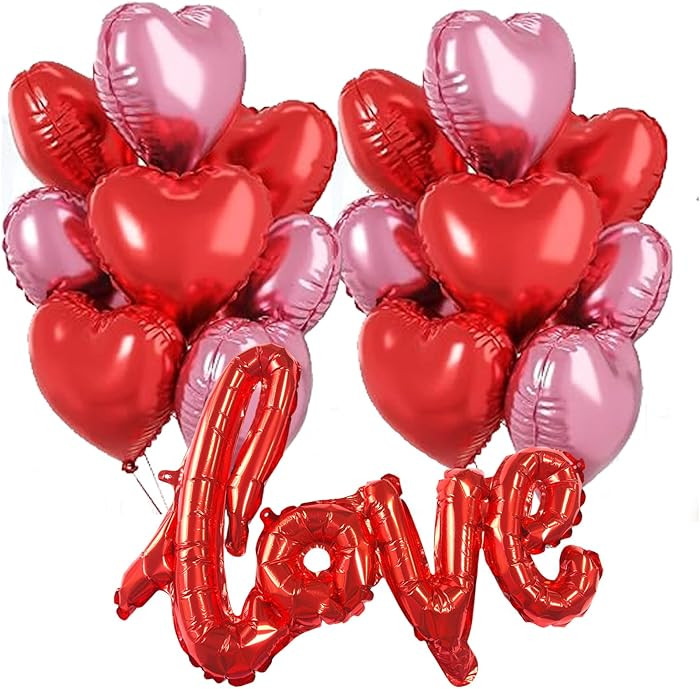 Valentine Balloons 18 Inch 21 Pcs Pink Red Heart Balloons Valentines Balloons Heart Foil Mylar Ba... | Amazon (US)