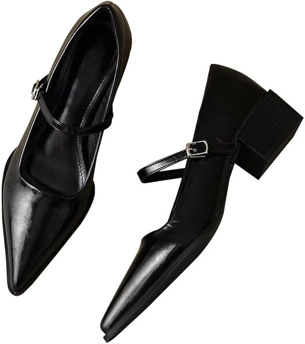 LUXINYU Women Comfortable Microfiber Upper Pointed Toe High Heels Metal Buckle Strap Block Chunky... | Amazon (US)