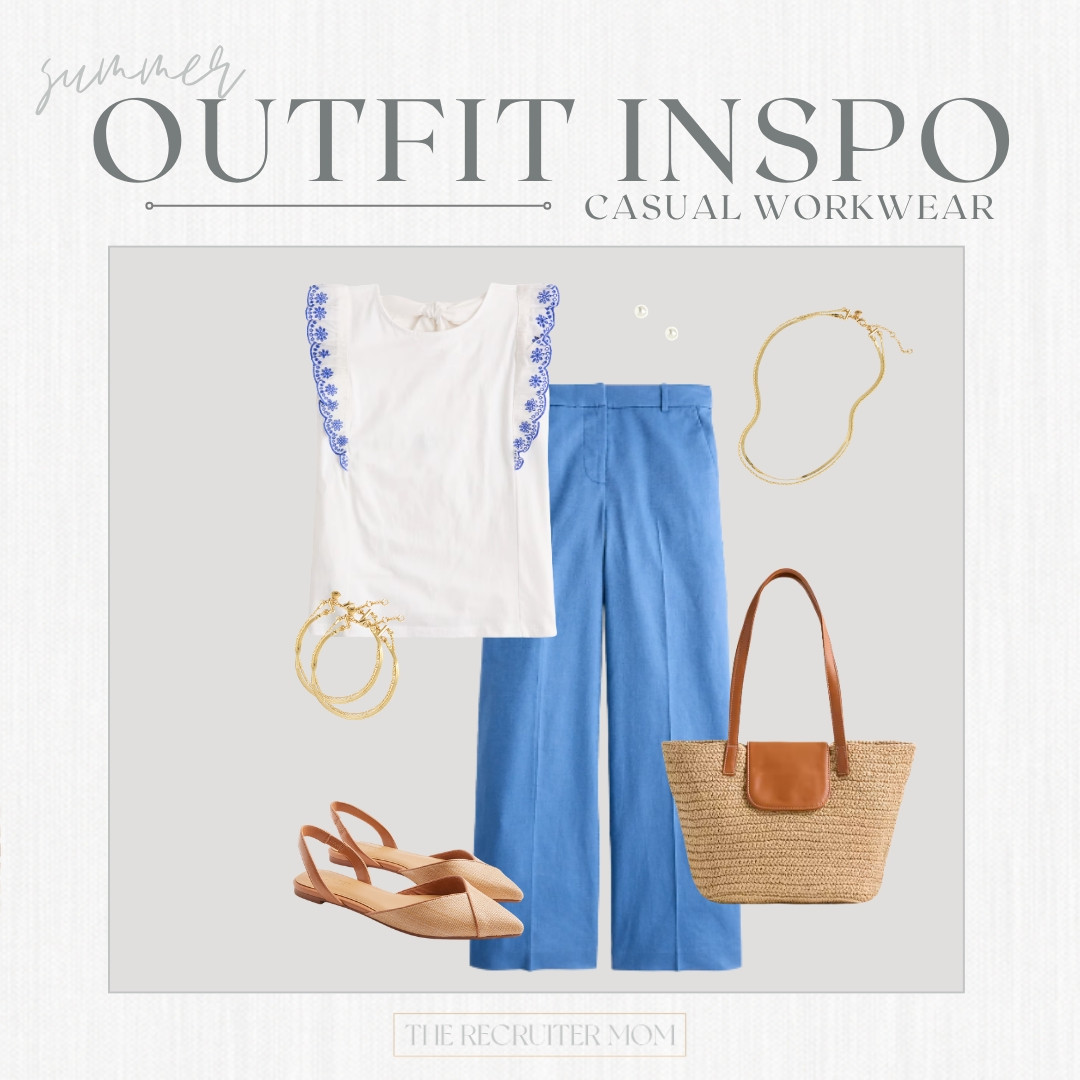 Office-ready, mom-approved, and breathable enough for July. These new blue wide-legs from JCrew Factory with a cute ruffle eyelet top are a combo of cute & stylish all summer long.🤍

#LTKOver40 #LTKMidsize #LTKWorkwear