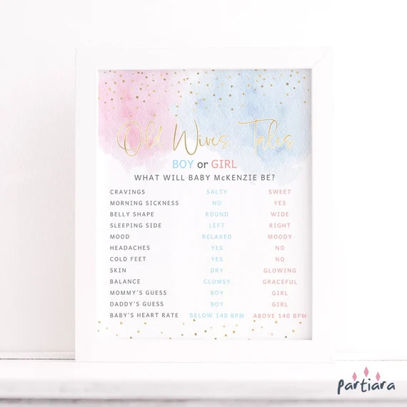 Gender Reveal Party Game Old Wives Tales DIY Printable Sign | Etsy | Etsy (US)