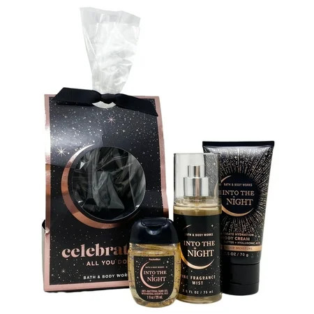 Bath & Body Works INTO THE NIGHT Mini Gift Set Travel Size - Fine Fragrance Mist Body Cream PocketBac Hand Sanitizer arranged in cello with a decorative wraparound | Walmart (US)