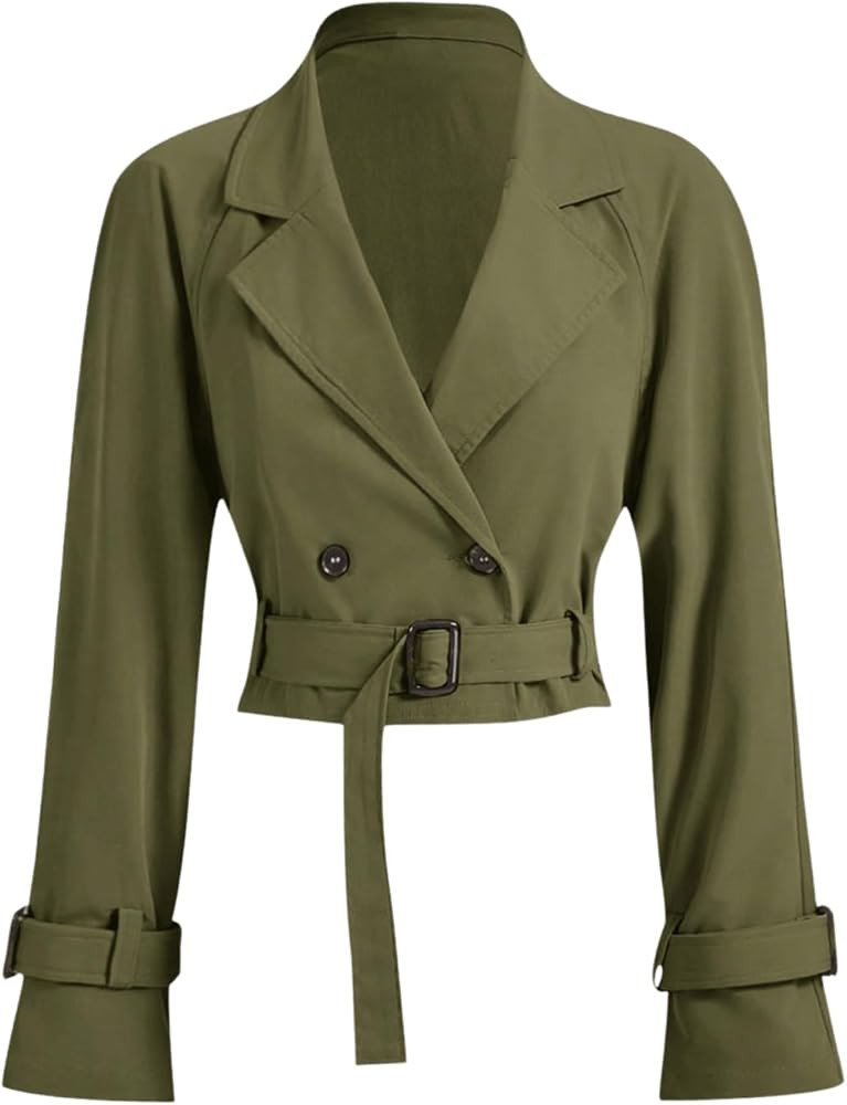 SOLY HUX Women's Cropped Trench Coat Lapel Double Breasted Short Jacket Outerwear with Belted | Amazon (US)