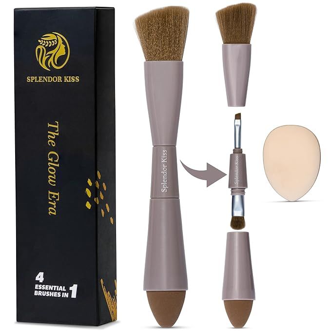 4-in-1 Travel Makeup Brush Set Includes Makeup Sponge, Eyeshadow Brush, Eyebrow/Liner Brush, Blus... | Amazon (US)