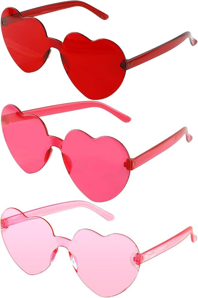 AFNWQI Heart Sunglasses, Heart Shaped Sunglasses, 3-Pack Transparent Rimless Sunglasses, Colored ... | Amazon (US)