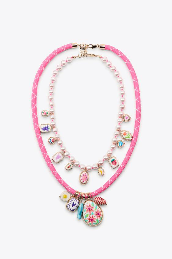 PACK OF 2 PEARL CORD CHARM NECKLACES | Zara US