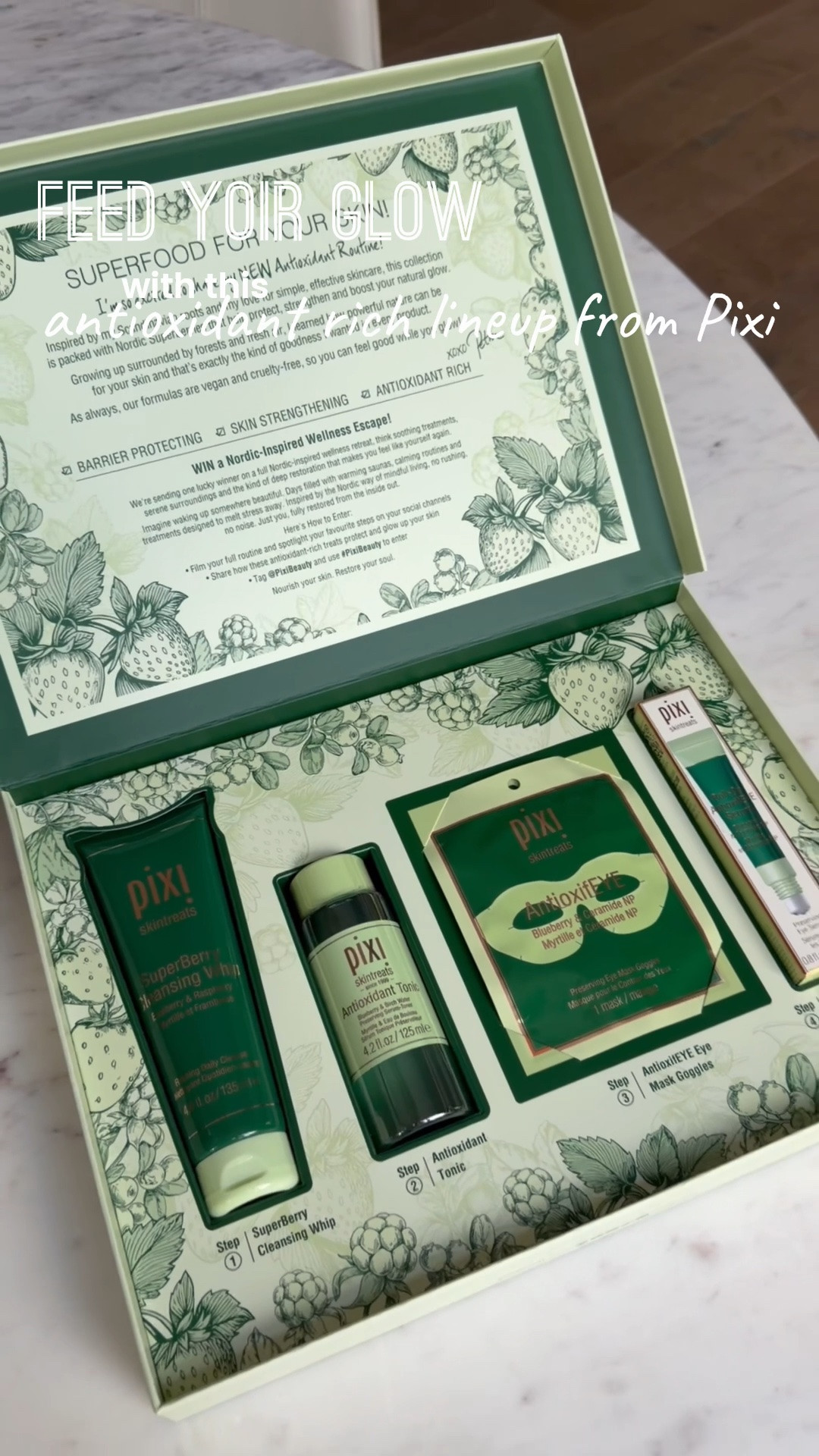 4 step skincare routine designed to hydrate your skin and protect your natural barrier 
antioxidant rich superfood skin care and eye gels available at target and Ulta￼