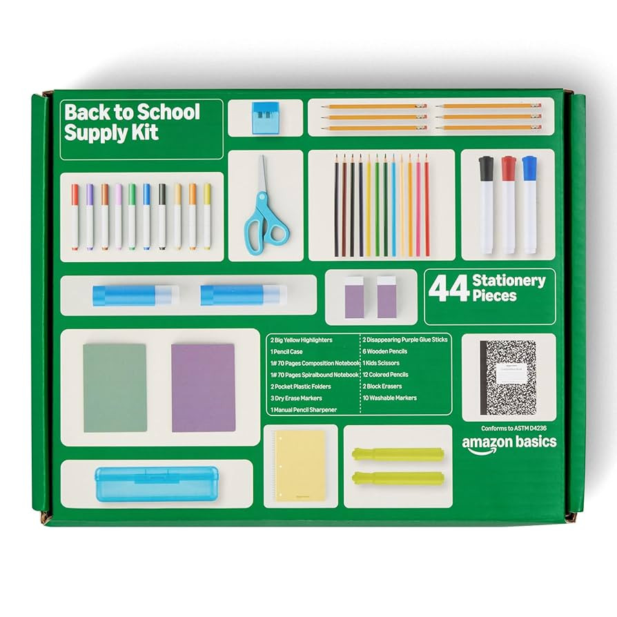 Amazon Basics 44-Piece Student Success Kit - Complete School Supply Box with Study Essentials, Or... | Amazon (US)