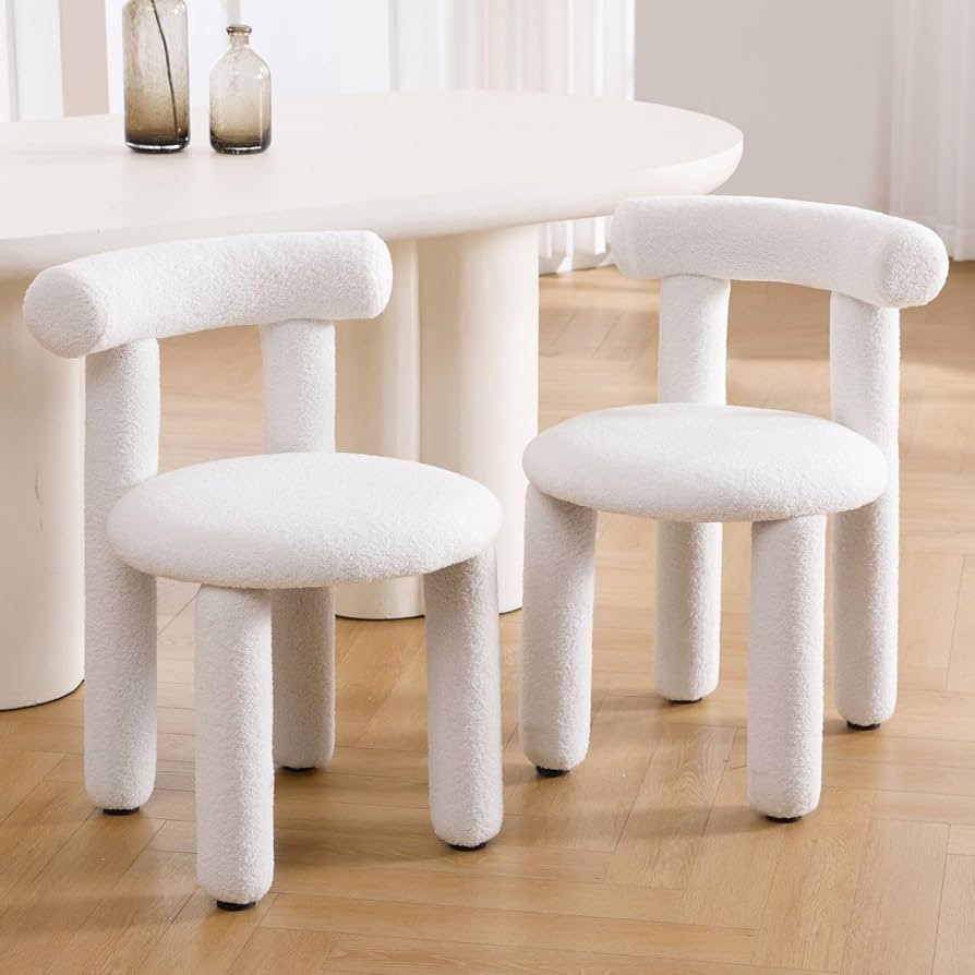 White Boucle Dining Chairs Set of 2 Armless Sherpa Kitchen Chairs Small Modern Barrel Dining Room... | Amazon (US)