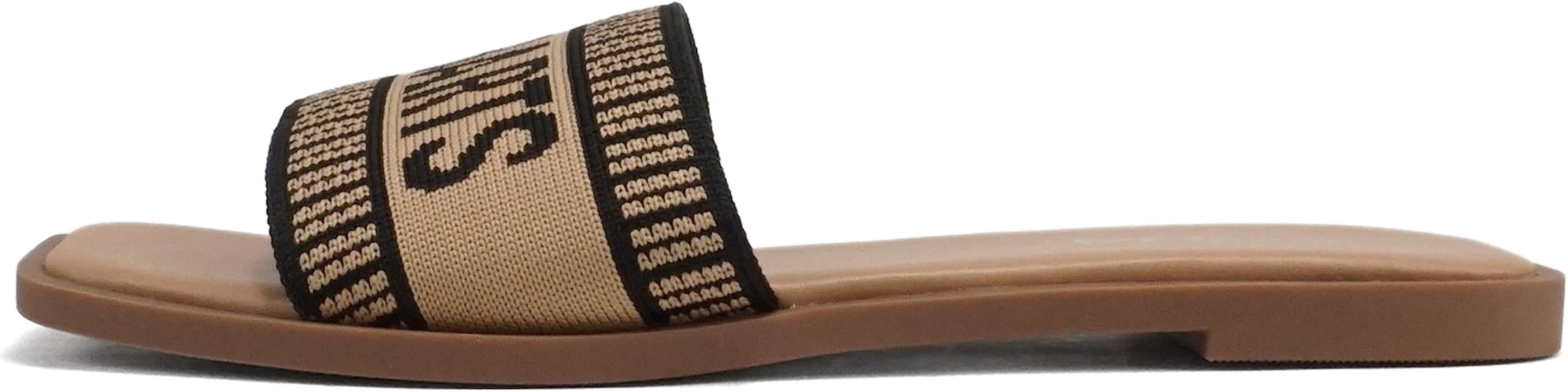 Soda “FLAIR” ~ Women Square Open Toe Single Embroider Band Slip-On Flat Summer Resort Sandal | Amazon (US)