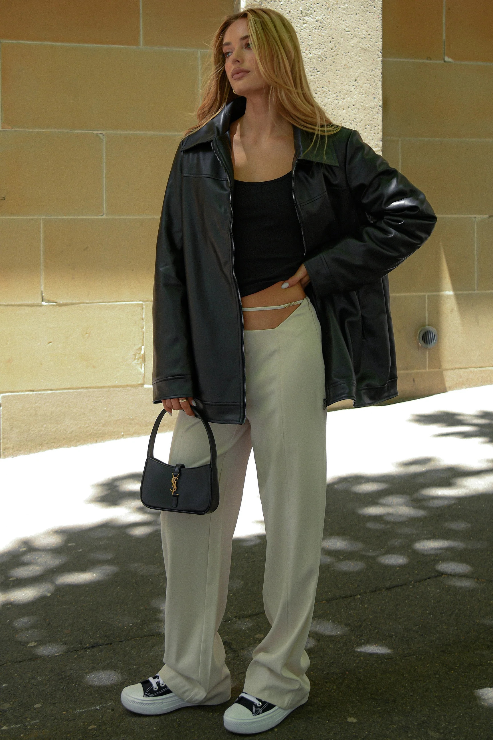 Savannah Faux Leather Aviator Jacket - Black | MESHKI US