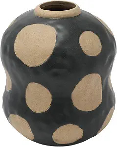 Creative Co-Op Stoneware Vase with Wax Relief Dots, Black and Cream, 7" L x 7" W x 8" H | Amazon (US)