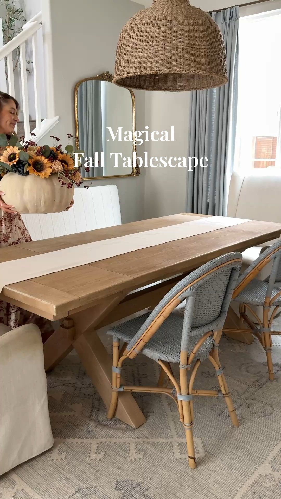 Pumpkins and twinkle lights make every corner feel magical ✨🍂 hope you enjoy my fall tablescape this year. 
Comment ‘FT’ for a link sent to your DMs. 

#LTKSeasonal #LTKHalloween #LTKHome