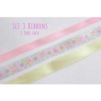 Set 3 Ribbons, 1 Yard Baby Girl Ribbon + Yellow Satin Pink Ribbon, Hair Bow Supplies, Printed Shower | Etsy (CAD)
