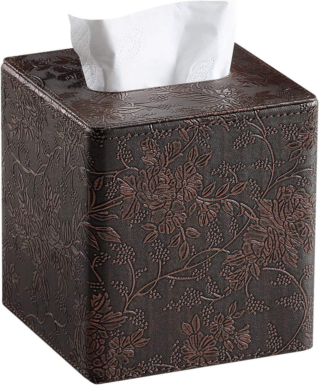 Square Tissue Box Cover, Stylish Leather Tissue Box Holder with Magnetic Bottom, Used As A Decorative Tissue Holder for Living Rooms, Bedrooms, and Desks (Brown Grape Pattern) | Amazon (US)