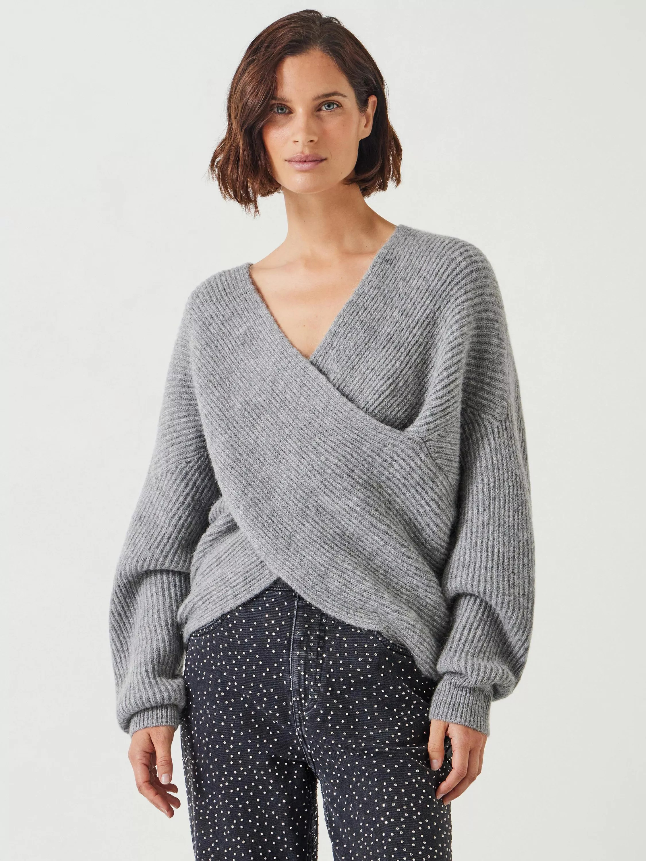HUSH Betty Fluffy Cross Front Jumper | John Lewis (UK)