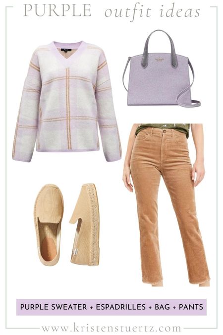 Fall look. Purple sweater. Corduroys, flats, and lavender handbag. 

#LTKshoecrush #LTKstyletip #LTKSeasonal