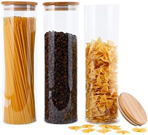 FOCUSLINE 3 Pack Glass Kitchen Canister Set, High Borosilicate Glass Food Storage Jars with Airti... | Amazon (US)