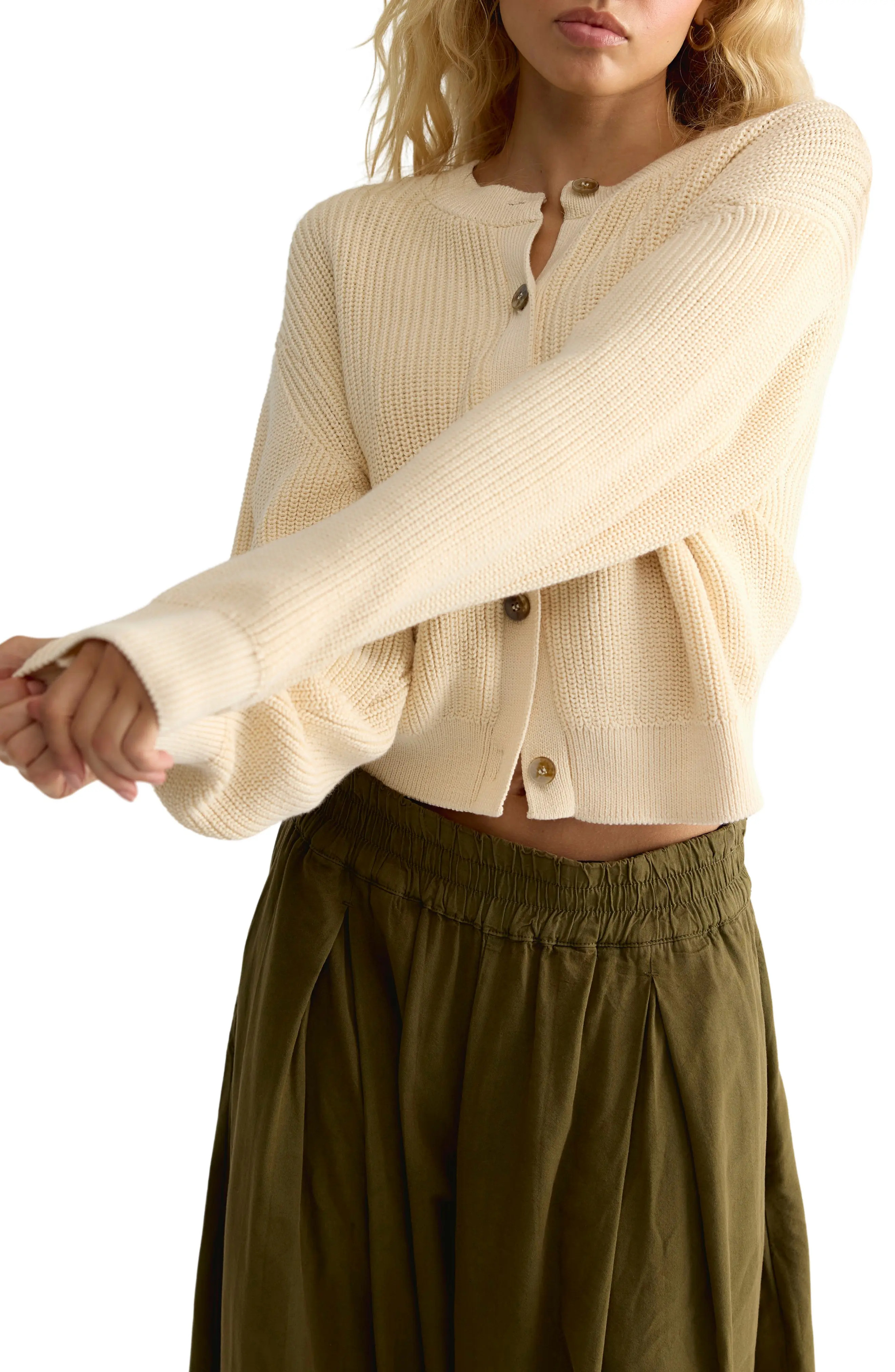 Free People Vienna Rib Button Front Cardigan in Ivory at Nordstrom, Size X-Small | Nordstrom
