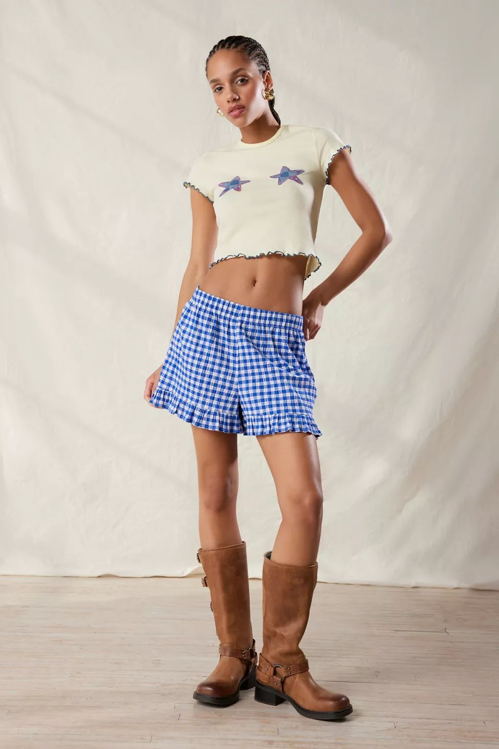 Urban Renewal Remnants Gingham Ruffle Pull-On Short | Urban Outfitters (US and RoW)