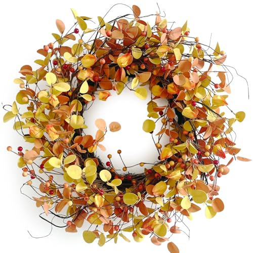 24 Inch Fall Wreath for Front Door Berry Autumn Wreath with Yellow and Orange Leaves, Large Grapevine Wreaths for Fall Door Decor Farmhouse Wall Window Home Decoration | Amazon (US)