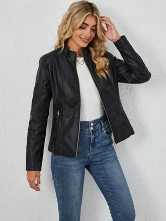 Zip Up PU Jacket | SHEIN