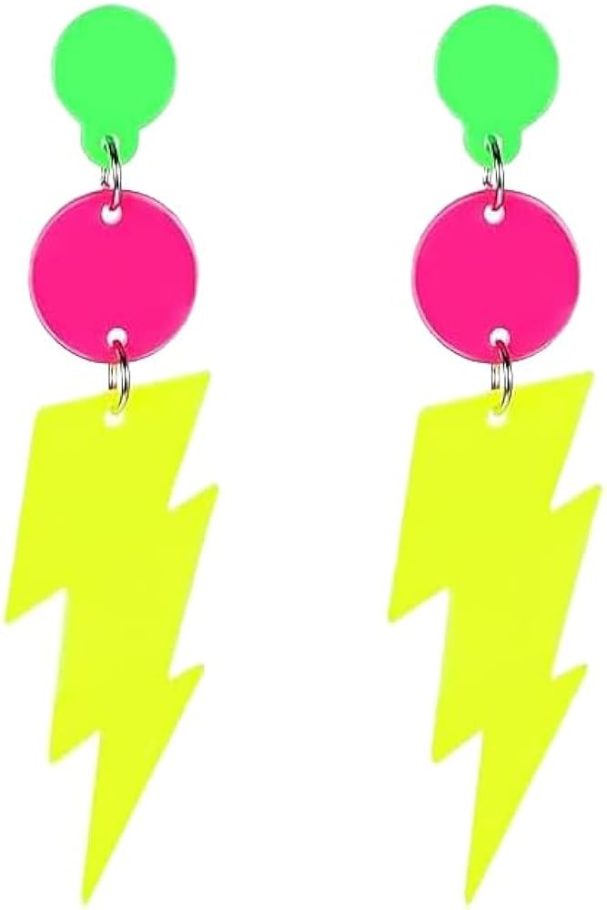 80s Neon Earrings Hollow Lightning Bolt Halloween Punk Retro Earrings for Women 80's Party Access... | Amazon (US)