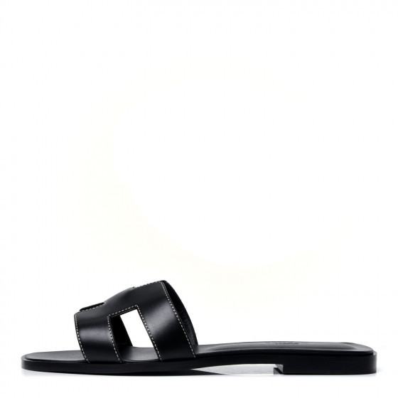 HERMES

Box Calfskin Oran Sandals 38.5 Black | Fashionphile
