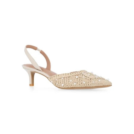 Time and Tru Women's Beaded Raffia Kitten Heels | Walmart (US)