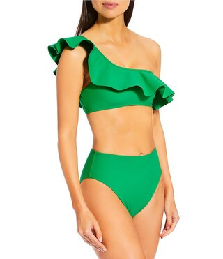Antonio Melani Solid Bonded Ruffle One Shoulder Swim Top & Classic Hipster Swim Bottom | Dillard'... | Dillard's