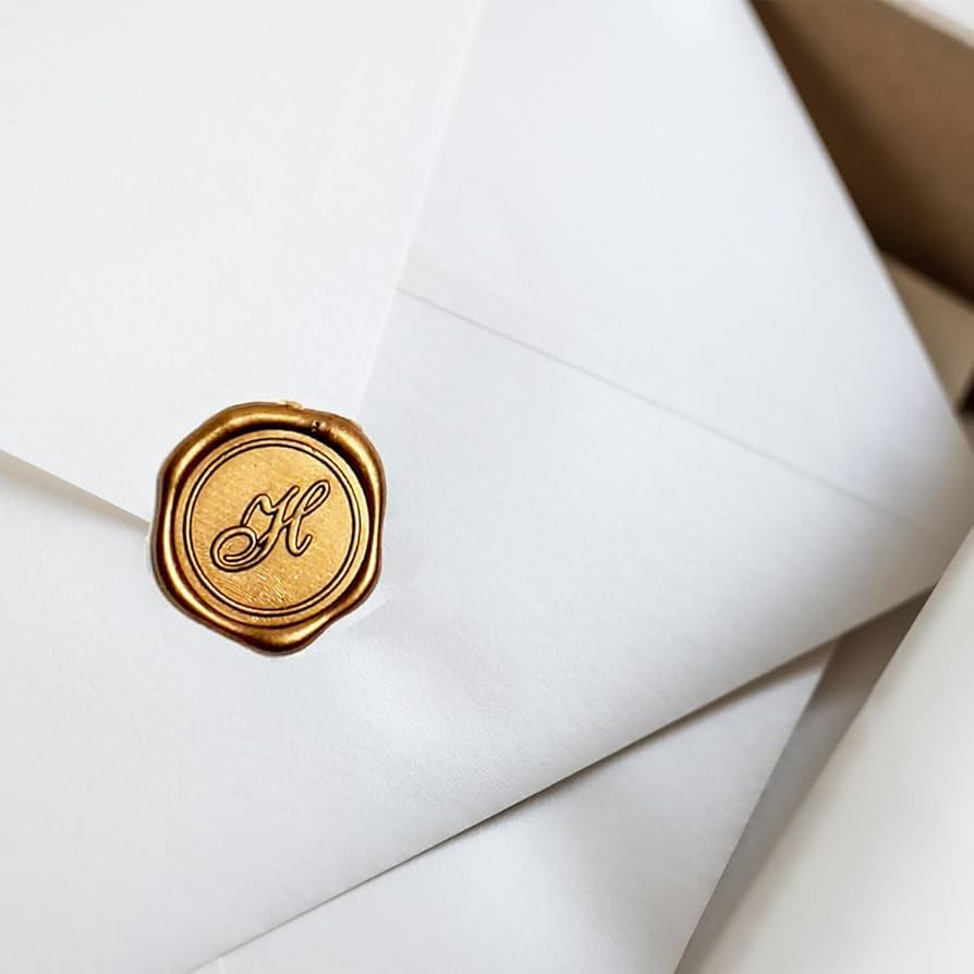 Adhesive Wax Seal Stickers 25Pk Pre-Made from Real Sealing Wax-Gold Initials (Initial H) | Amazon (US)