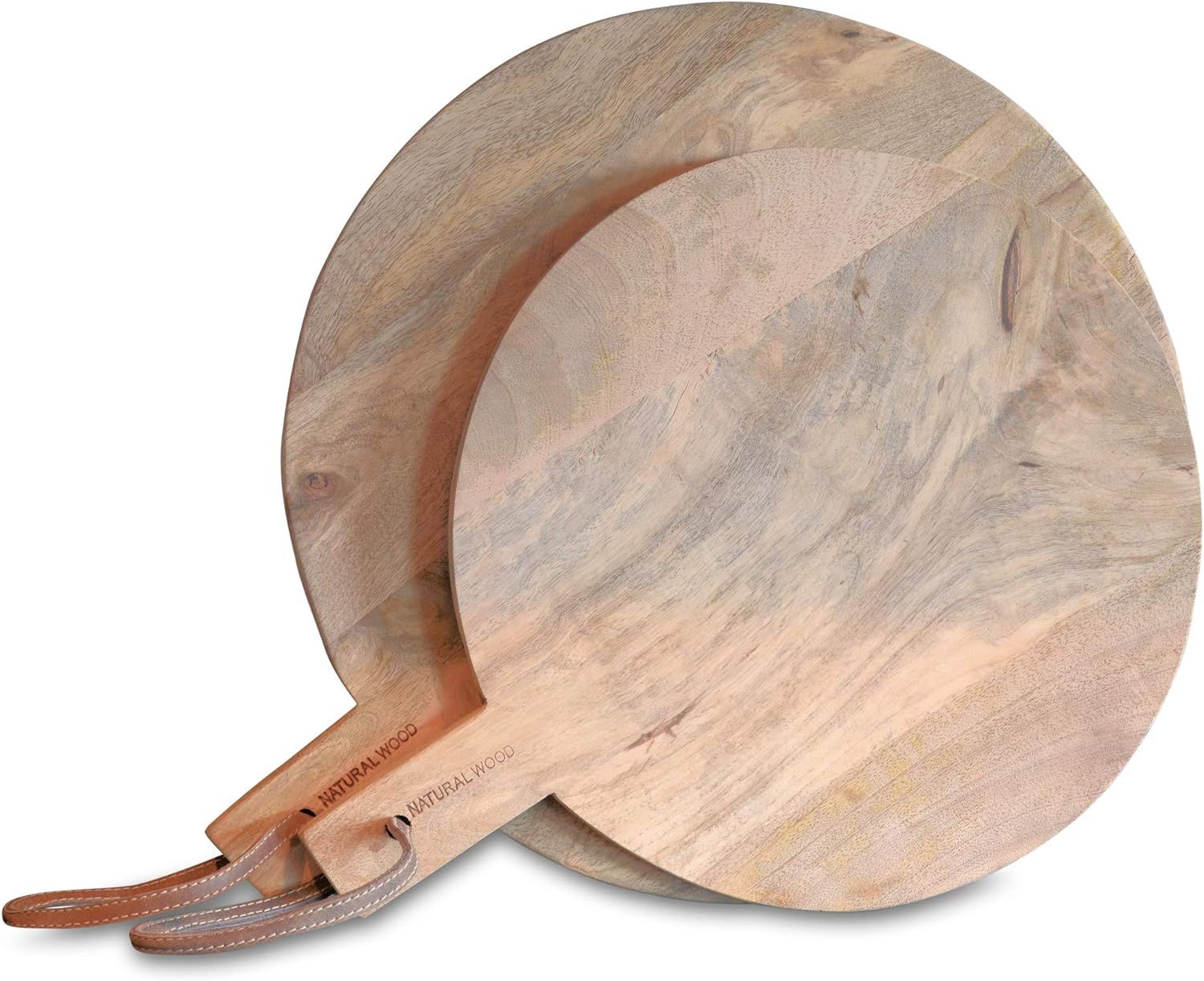 Gastro Chic Cutting Boards, Set of 2, Paddle Shaped, Rustic Mango Wood, Stitched Leather Hanging ... | Amazon (US)