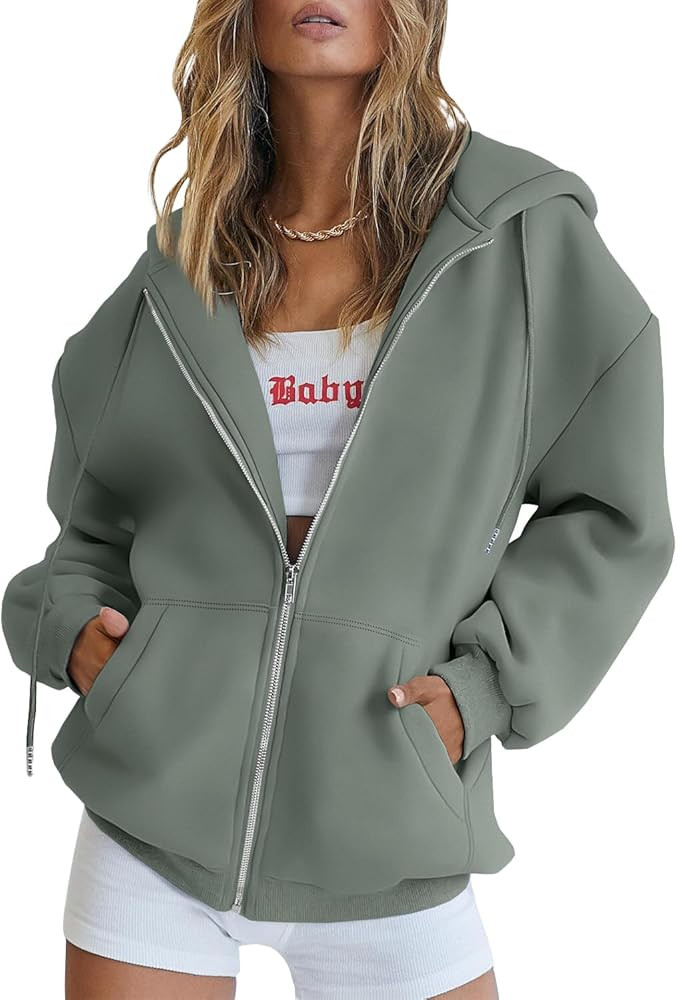 Trendy Queen Womens Zip Up Hoodies Oversized Sweatshirts Fall Fashion Outfits Sweaters Casual Jac... | Amazon (US)