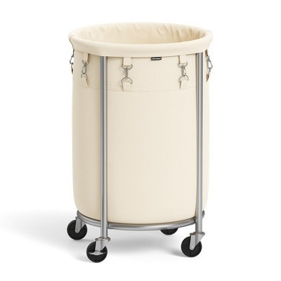 18.5Gal Round Laundry Sorter Laundry Hamper with Wheels Rolling Laundry Cart with Removable Bag Cream and Silver | Target