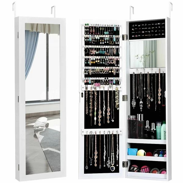 Maura Storage Organizer Over the Door/Wall Mounted Jewelry Armoire with Mirror | Wayfair North America