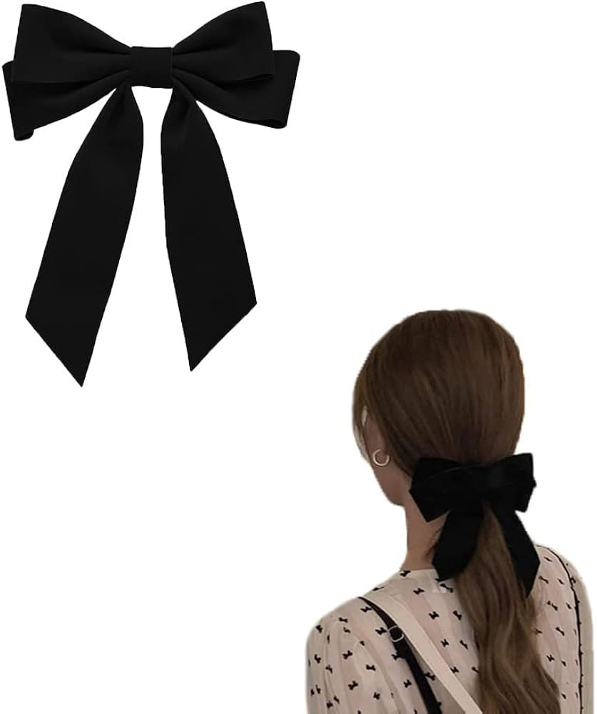 Velvet Black Hair Bow Clips - Large Bowknot Barrettes and Pins for Women and Teens | Amazon (US)