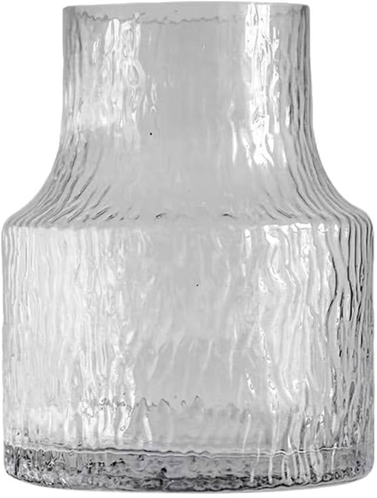 Cabilock Clear Glass Flower Vase, 8.26 Inch Tall Silver Decorative Flower Container, Wave Striped... | Amazon (US)