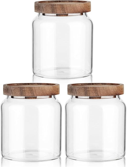 Labina Glass Storage Container Airtight Food Jars Kitchen Canister with Wood Lids, 20 Oz Wide Mou... | Amazon (US)