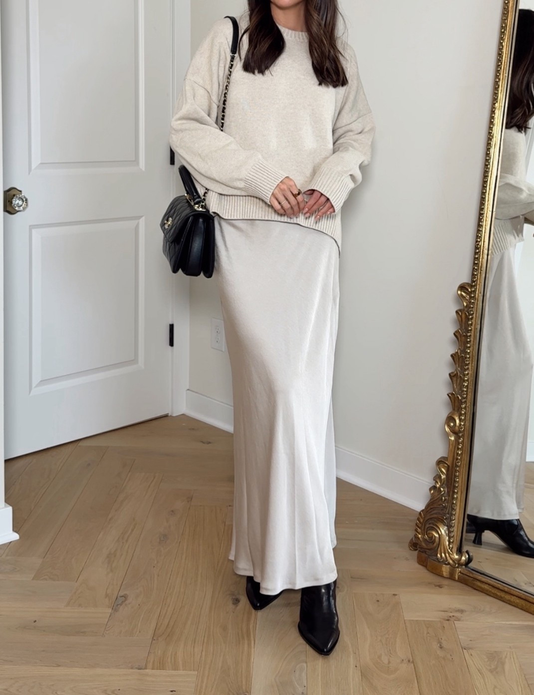 Sweater: sized up to a L
Satin skirt: true to size (S)
Booties: sized up half 

Old money outfit / quiet luxury look / cozy chic / holiday party outfit 

#LTKFindsUnder50 #LTKSeasonal #LTKHoliday