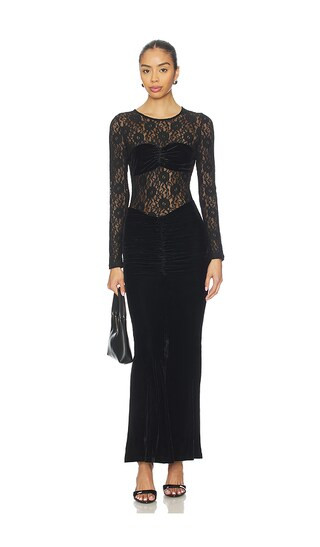Helenie Velour Lace Maxi Dress in Black | Revolve Clothing (Global)