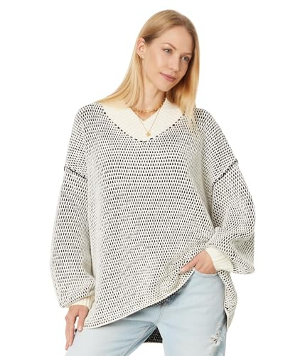 Free People Women's Maisie Sweater Ivory Black Combo Medium | Amazon (US)